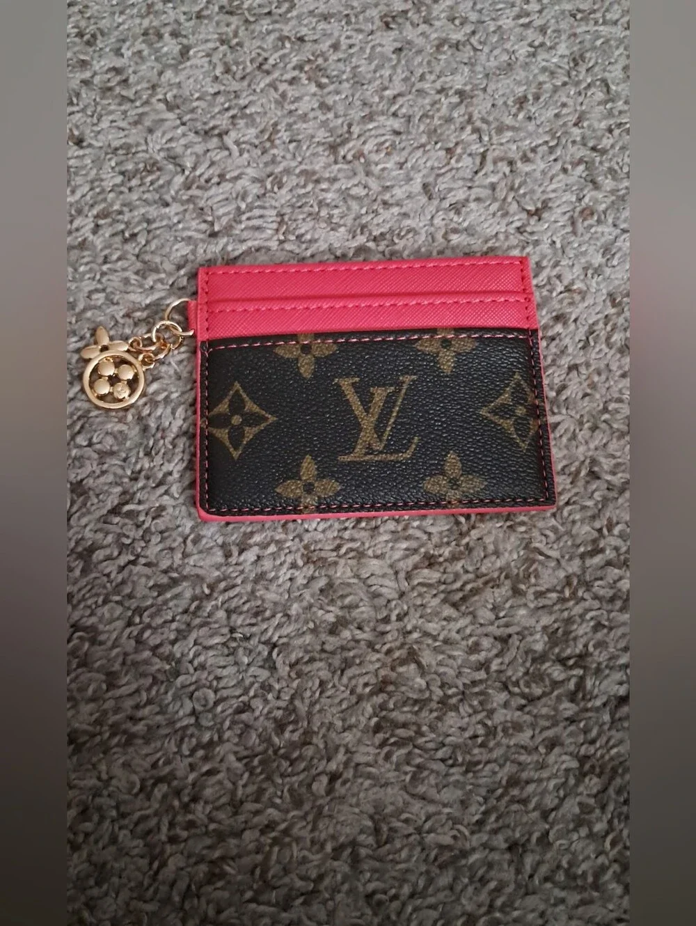 Fashion Design  Brown Monogram Card Holder with Pink